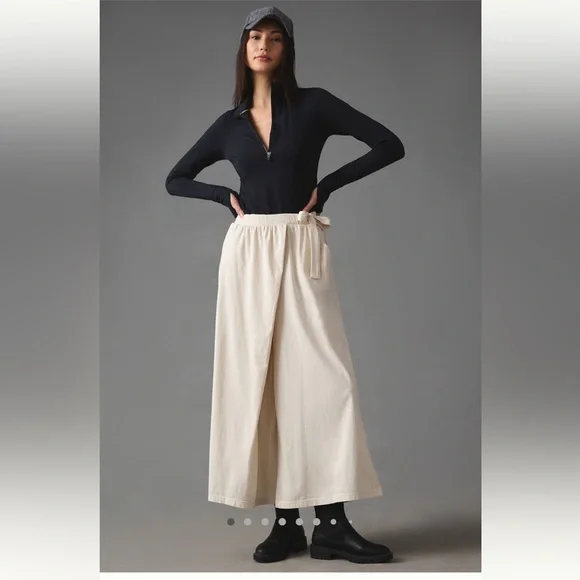 Anthropologie Cream Women's Pants casual pull on cross over - Picture 7 of 10